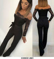 Tuta Donna Intera Elegante Jumpsuit Cocktail Schiena scoperta Finiture in pizzo Merlettato Cerimonia in 2 Colori - 2681