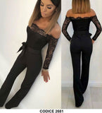 Tuta Donna Intera Elegante Jumpsuit Cocktail Schiena scoperta Finiture in pizzo Merlettato Cerimonia in 2 Colori - 2681