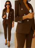 Tailleur Giacca e Pantaloni Eleganti Completo Donna Cerimonia 2 Pezzi con Bottoni Oro in 15 Colori - 3751