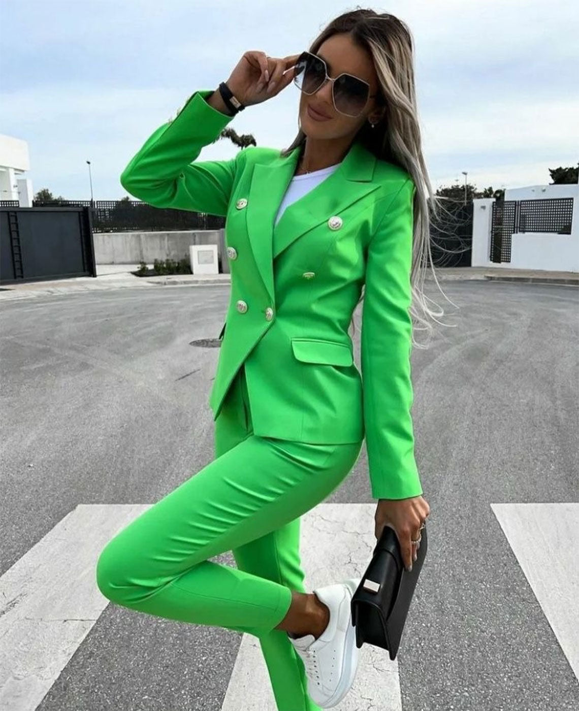 Completo da donna in 2 pezzi | Set composto da blazer con apertura frontale e pantaloni a matita | Completo elegante da lavoro da donna con doppio petto e revers a lancia