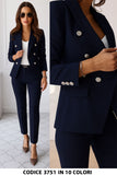 Tailleur Giacca e Pantaloni Eleganti Completo Donna Cerimonia 2 Pezzi con Bottoni Oro in 15 Colori - 3751