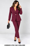 Tailleur Giacca e Pantaloni Eleganti Completo Donna Cerimonia Punto Milano con Bottoni Gioiello in 5 Colori - 3751