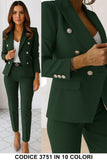 Tailleur Giacca e Pantaloni Eleganti Completo Donna Cerimonia 2 Pezzi con Bottoni Oro in 15 Colori - 3751