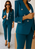 Tailleur Giacca e Pantaloni Eleganti Completo Donna Cerimonia 2 Pezzi con Bottoni Oro in 15 Colori - 3751