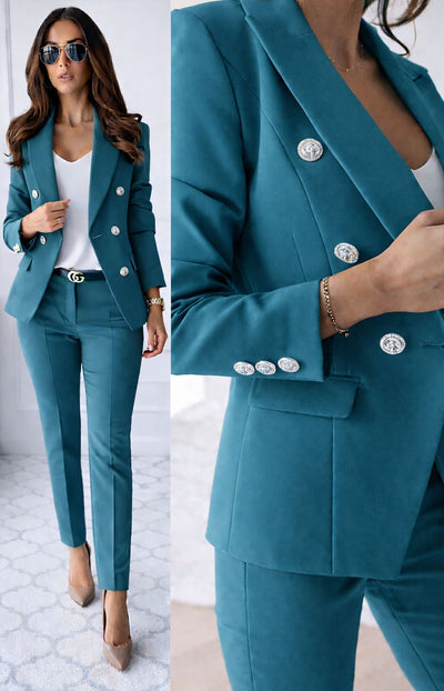 Tailleur Giacca e Pantaloni Eleganti Completo Donna Cerimonia 2 Pezzi con Bottoni Gioiello in 11 Colori - 3751