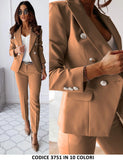 Tailleur Giacca E Pantaloni Eleganti Completo Donna Cerimonia 2 Pezzi Con Bottoni Oro In 3 Colori - 3751Out