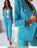 Tailleur Giacca e Pantaloni Eleganti Completo Donna Cerimonia 2 Pezzi con Bottoni Oro in 15 Colori - 3751