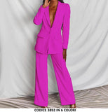 Tailleur 2 Pezzi Giacca Foderata E Pantaloni Taglio A Zampa Completo Elegante In 3 Colori - 3892Out