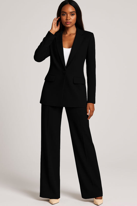 Tailleur 2 Pezzi Giacca Foderata E Pantaloni Taglio A Zampa Completo Elegante In Nero - 3892Out