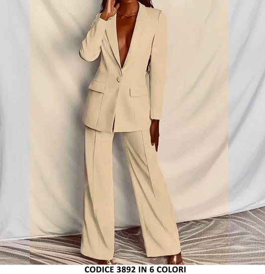 Tailleur 2 Pezzi Giacca Foderata E Pantaloni Taglio A Zampa Completo Elegante In 3 Colori - 3892Out