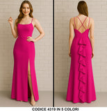 Abito Lungo Elegante da Cerimonia Vestito con Coda Smanicato Schiena Scoperta in 3 colori - 4319