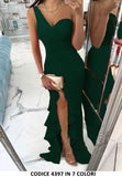 Abito Lungo Monospalla da Cerimonia Elegante Spacco con Rouche Vestito Chic in 7 Colori - 4397