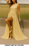 Abito da Cerimonia Lungo Elegante Brillantinato Stile Impero Vestito Monospalla in Beige - 4467Out