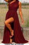 Abito da Cerimonia Lungo Elegante Brillantinato Stile Impero Vestito Evento Monospalla in 3 Colori - 4467