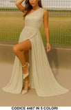 Abito da Cerimonia Lungo Elegante Brillantinato Stile Impero Vestito Evento Monospalla in 3 Colori - 4467
