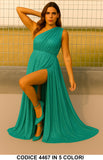 Abito da Cerimonia Lungo Elegante Brillantinato Stile Impero Vestito Evento Monospalla in 3 Colori - 4467