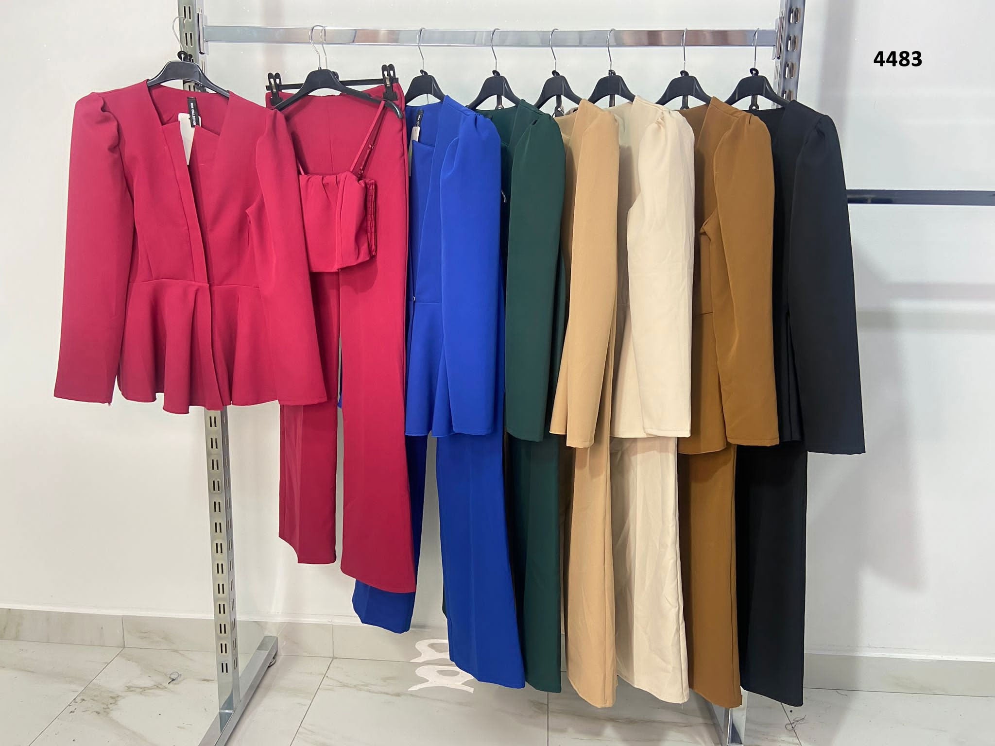 Tailleur 3 Pezzi Giacca Top e Pantaloni Zampa Completo Elegante Coordinato Casual in 7 Colori - 4483