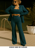 Tailleur 3 Pezzi Giacca Top e Pantaloni Zampa Completo Elegante Coordinato Casual in 9 Colori - 4483