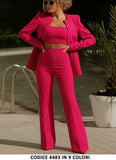 Tailleur 3 Pezzi Giacca Top e Pantaloni Zampa Completo Elegante Coordinato Casual in 9 Colori - 4483