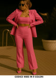 Tailleur 3 Pezzi Giacca Top e Pantaloni Zampa Completo Elegante Coordinato Casual in 9 Colori - 4483