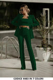 Tailleur 3 Pezzi Giacca Top e Pantaloni Zampa Completo Elegante Coordinato Casual in 7 Colori - 4483