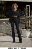 Tailleur 3 Pezzi Giacca Top e Pantaloni Zampa Completo Elegante Coordinato Casual in 6 Colori - 4483