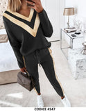 Completo Coordinato Casual Tuta Sportiva Nera con Particolari Dorati in Paillettes Felpa e Pantalone Tessuto Qualità - 4547