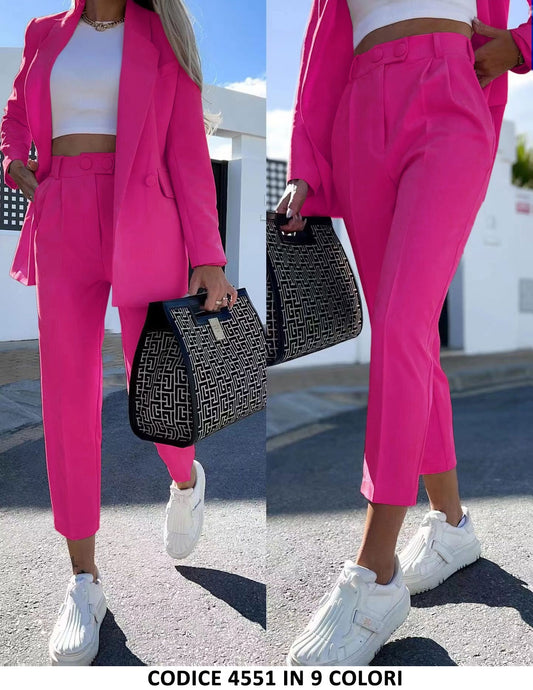 Tailleur Completo Donna Giacca Foderata e Pantalone 2 Bottoni Casual Elegante in 8 Colori - 4551
