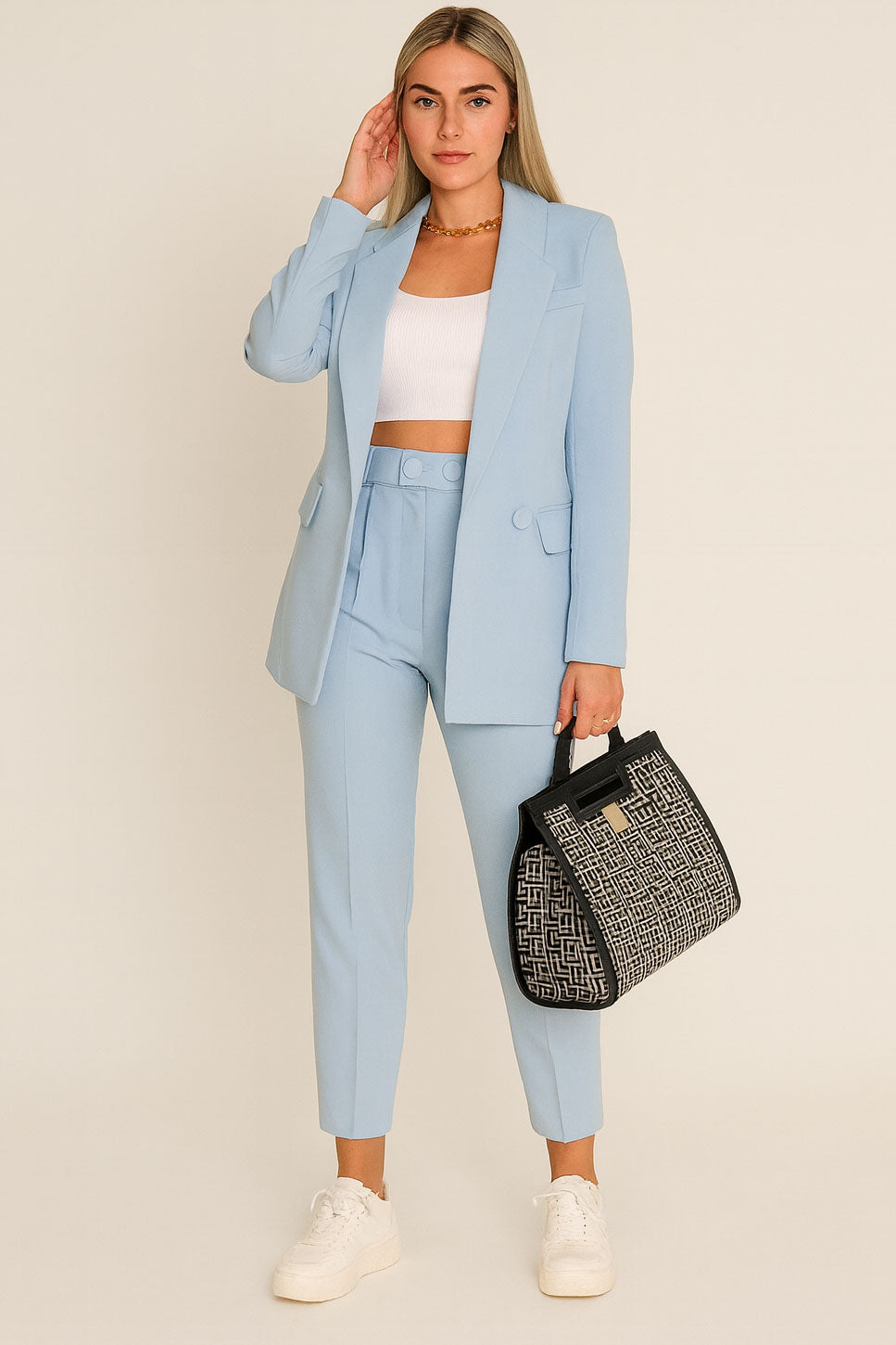 Tailleur Completo Donna Giacca Foderata e Pantalone 2 Bottoni Casual Elegante in 9 Colori - 4551