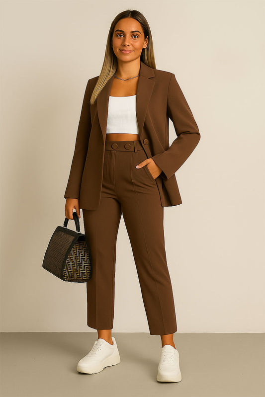 Tailleur Completo Donna Giacca Foderata e Pantalone 2 Bottoni Casual Elegante in 10 Colori - 4551