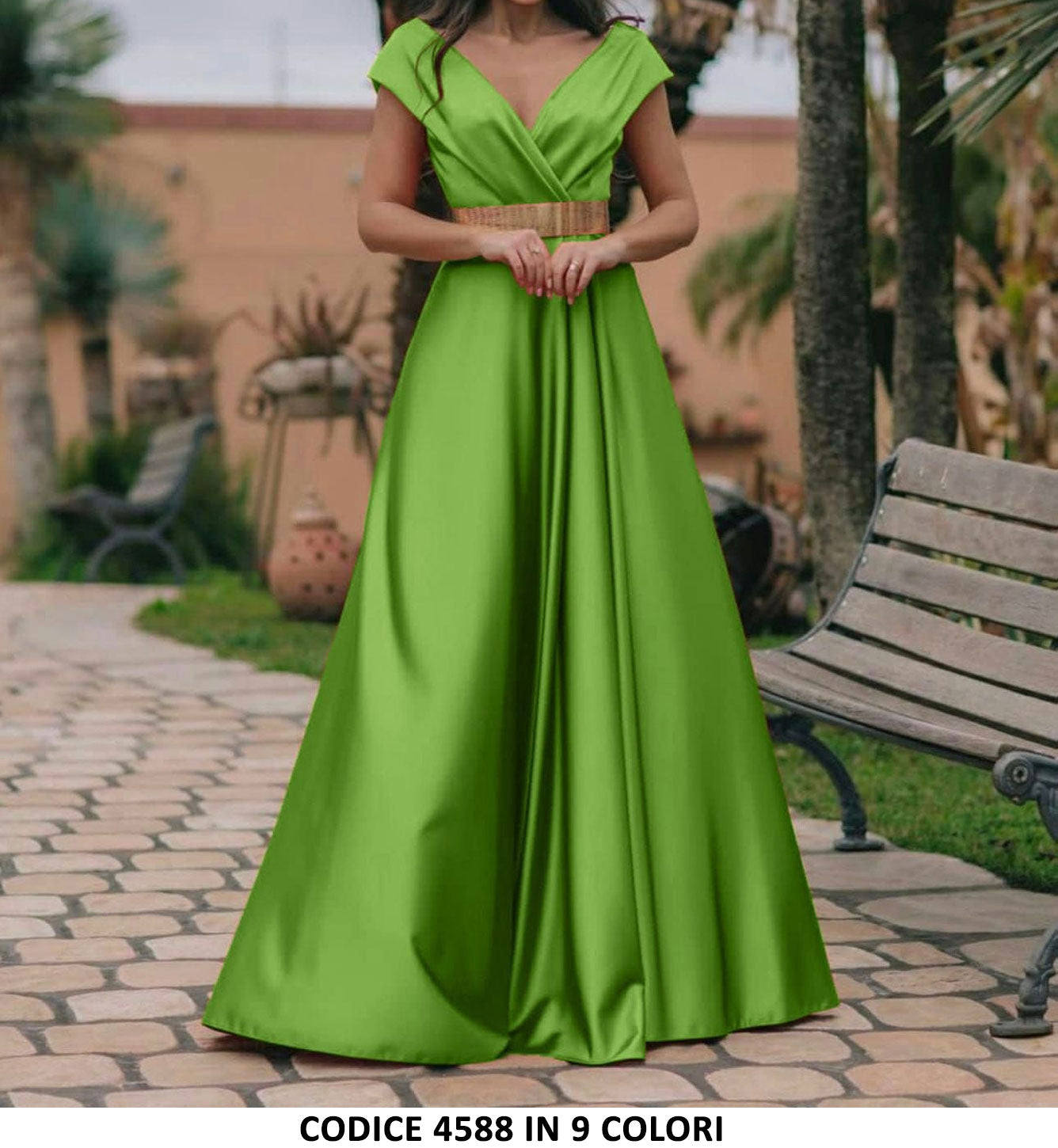 Abito Elegante Cerimonia Effetto Rasato Scollo V Vestito Cocktail con Cintura Casual in 4 Colori - 4588