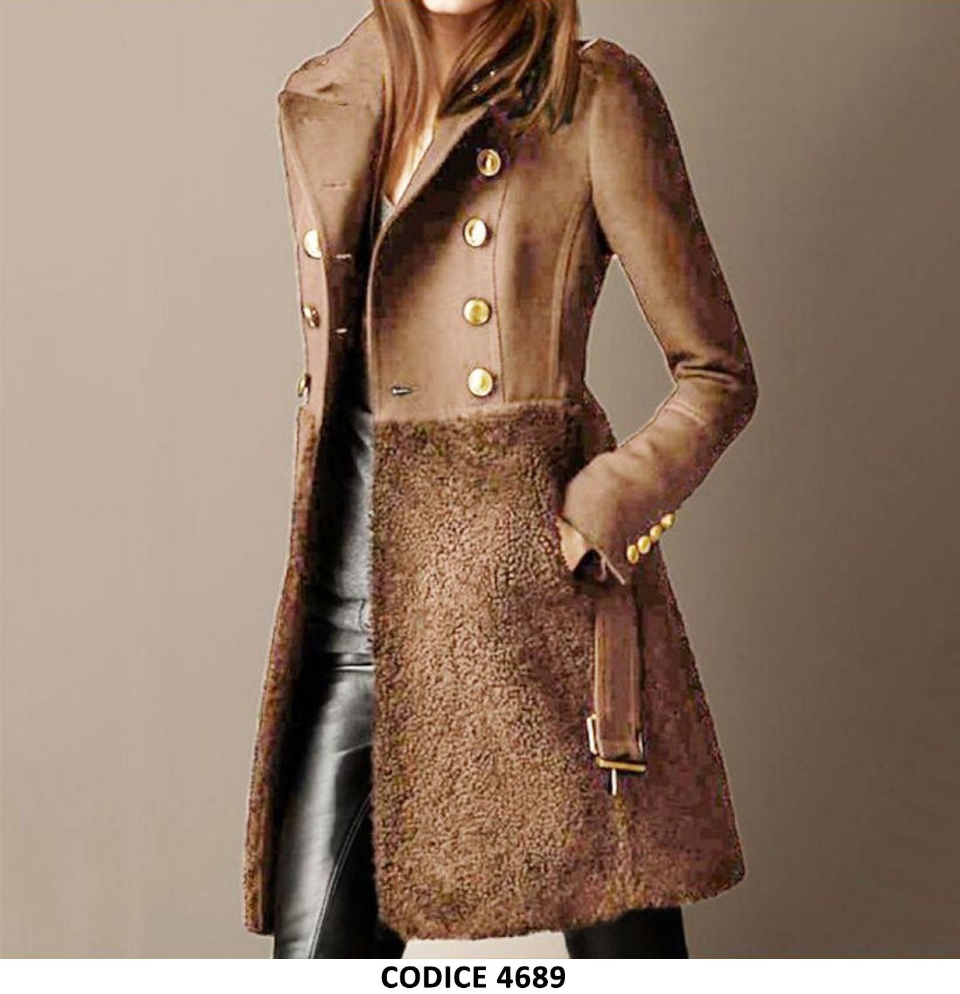 Cappotto Caldo Elegante con Bottoni Metà in Panno e Metà in Pellicciotto Fashion in 6 Colori - 4689