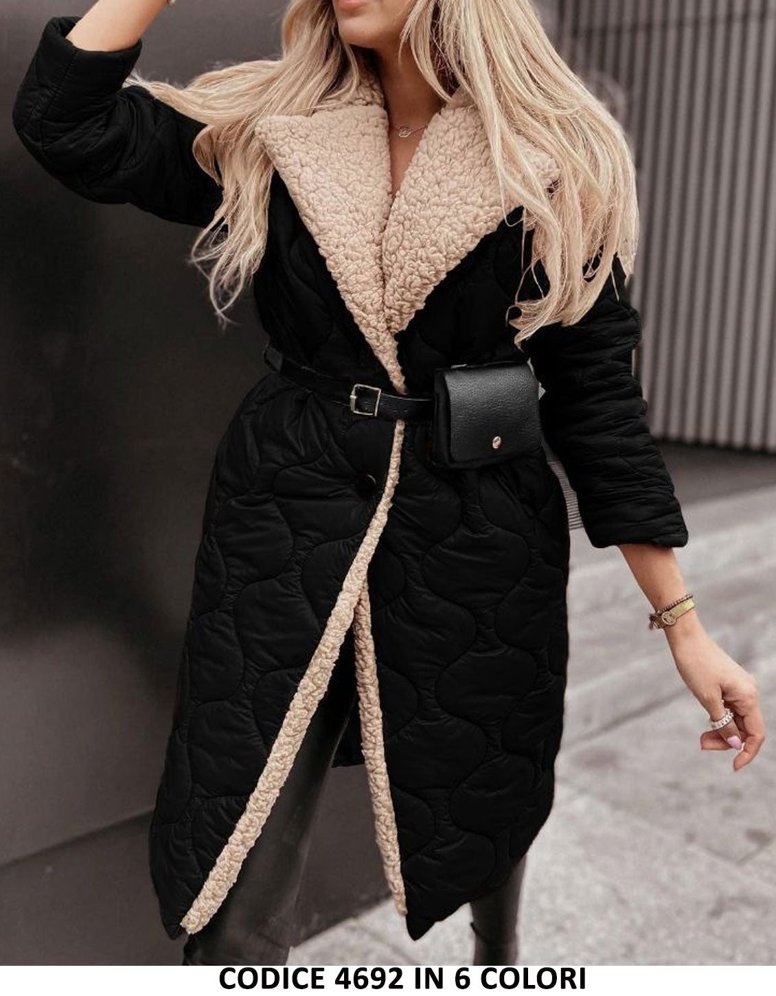 Cappotto Lungo Piumino Esterno e Pellicciotto Interno con Borsetta omaggio Giubbotto Casual in 5 Colori - 4692