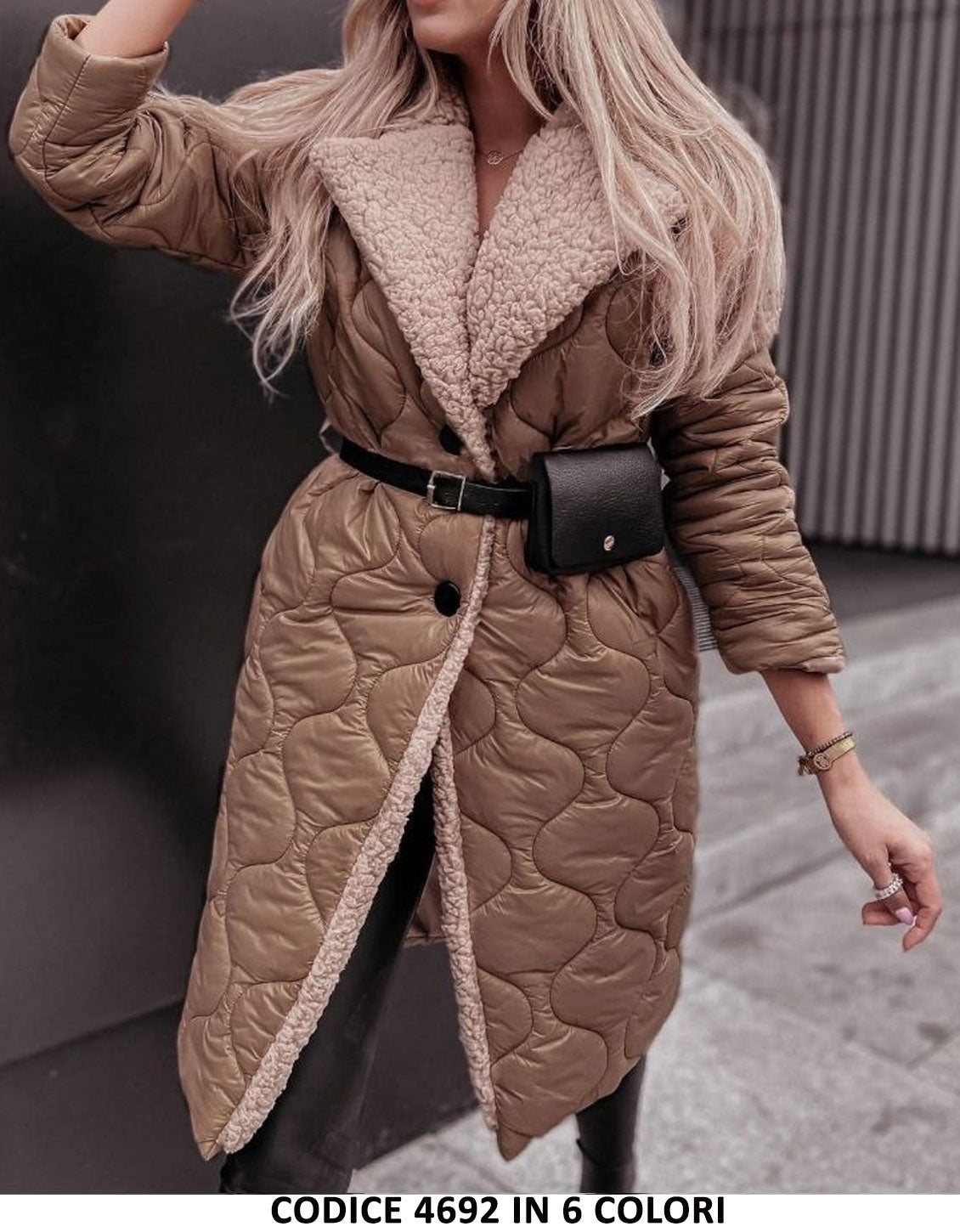 Cappotto Lungo Piumino Esterno e Pellicciotto Interno con Borsetta omaggio Giubbotto Casual in 5 Colori - 4692