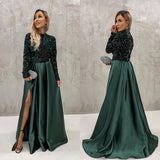 Abito Lungo da Cerimonia Spacco Laterale e Parte superiore in Paillettes Vestito in 11 Colori - 4883