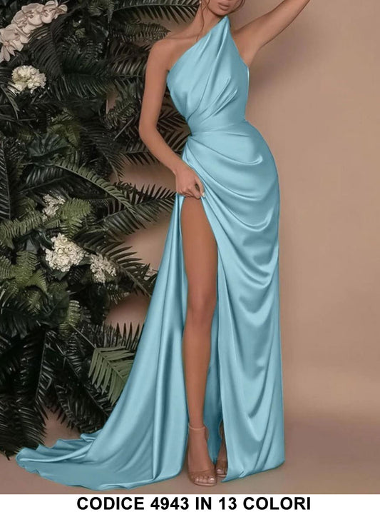 Abito Donna Lungo Mono Spalla Spacco Alto Morbido Elegante Vestito da Cerimonia in 13 Colori - 4943