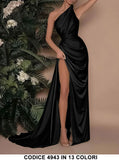 Abito Donna Lungo Mono Spalla Spacco Alto Morbido Elegante Vestito da Cerimonia in 13 Colori - 4943