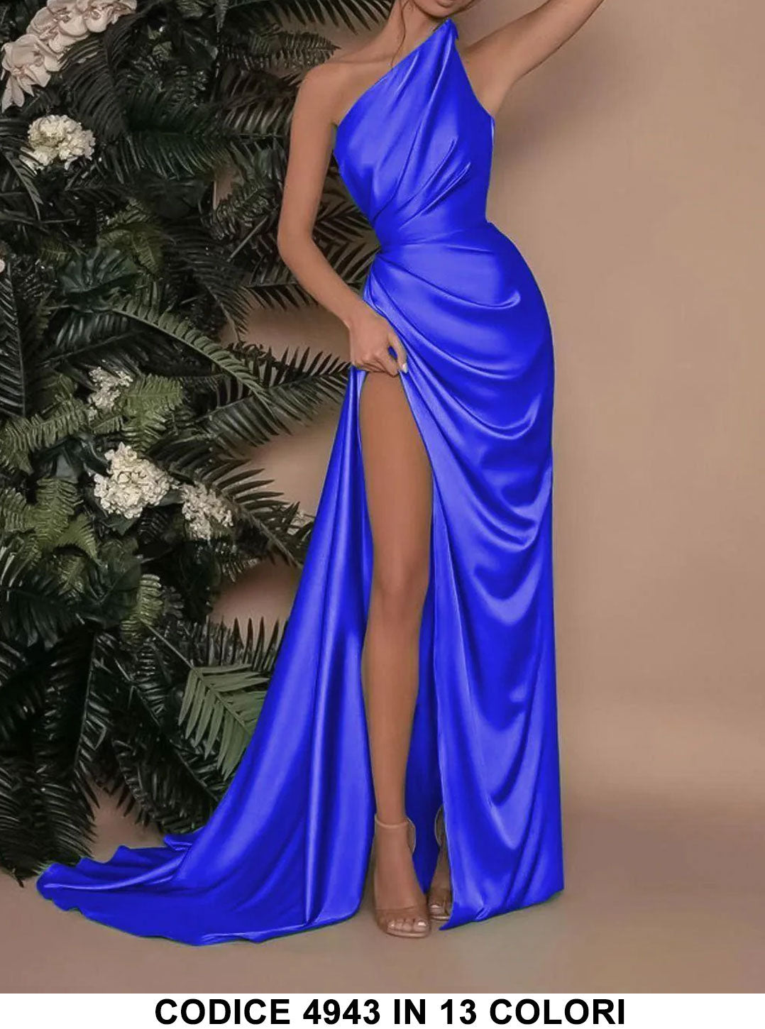 Abito Donna Lungo Mono Spalla Spacco Alto Morbido Elegante Vestito da Cerimonia in 13 Colori - 4943