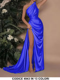 Abito Donna Lungo Mono Spalla Spacco Alto Morbido Elegante Vestito da Cerimonia in 13 Colori - 4943