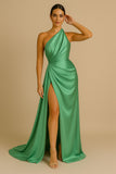 Abito Donna Lungo Mono Spalla Spacco Alto Morbido Elegante Vestito da Cerimonia in 4 Colori - 4943