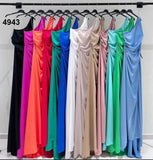 Abito Donna Lungo Mono Spalla Spacco Alto Morbido Elegante Vestito da Cerimonia in 13 Colori - 4943