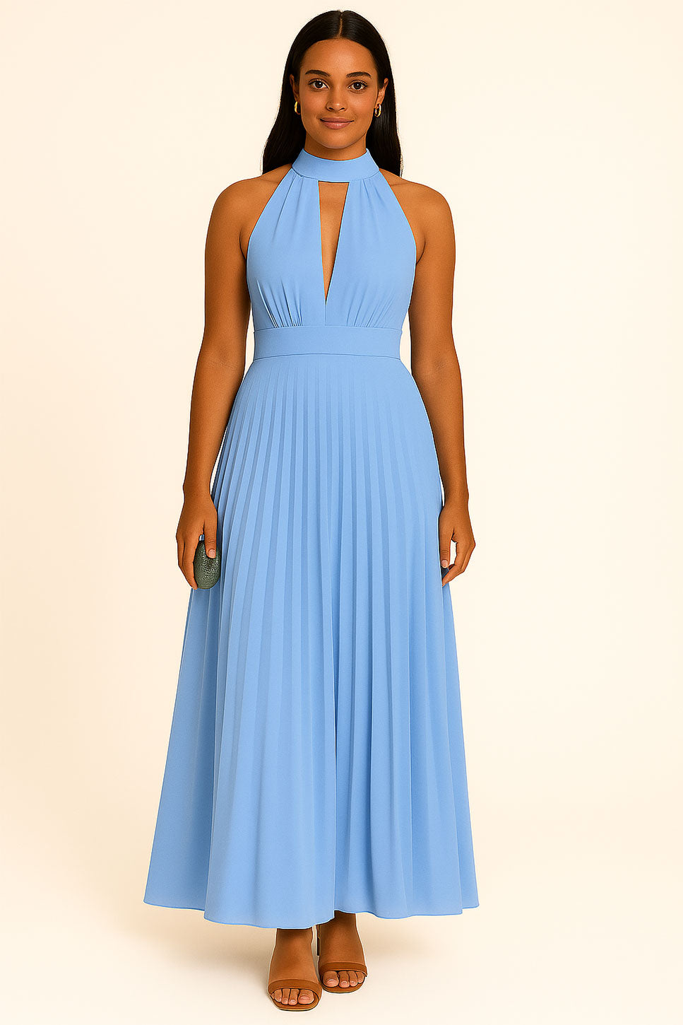 Vestito Lungo da Cerimonia Elegante Increspato Allacciatura al