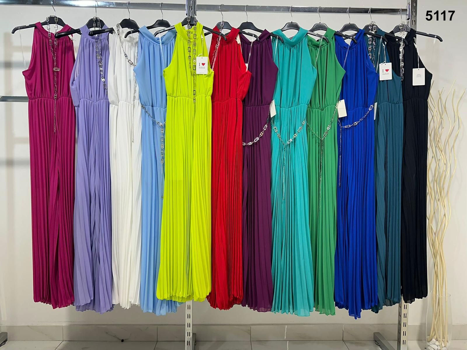 Tuta Intera Elegante Cerimonia con Pantalone Plissè e Cintura in tinta in Jumpsuiti Casual in 12 Colori- 5117