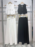 Completo Gilet E Pantalone Zampa Elegante Casual Coordinato Bottoni Grandi In Nero - 5328Out
