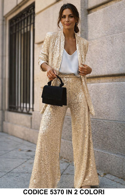 Tailleur Completo Giacca E Pantalone Interamente In Paillettes Casual Fashion Completo Coordinato In 2 Colori - 5370