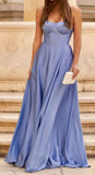 Abito Lungo Elegante da Cerimonia Spacco Centrale Bustino con Bretelle Vestito Evento in 12 Colori - 5373