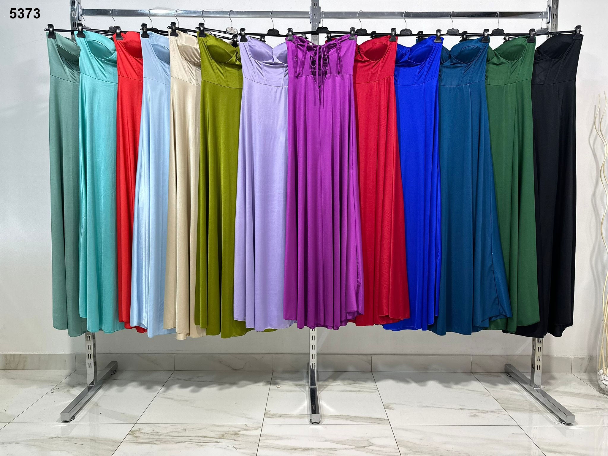 Abito Lungo Elegante da Cerimonia Spacco Centrale Bustino con Bretelle Vestito Evento in 12 Colori - 5373