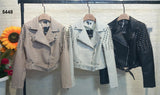 Giacca Donna Chiodo Eco Pelle Cerniera Manica Biker Borchie Casual Elegante In Bianco - 5448Out