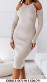 Abito Lungo Midi A Costine Spalline Scese Tubino Bottoni Vestito Casual Sensuale In Bianco - 5473Out