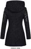 Cappotto Nero Donna Maniche Eco Pelle Rombi Zip Asimmetrica Giacca Lunga Casual Elegante - 5506Out